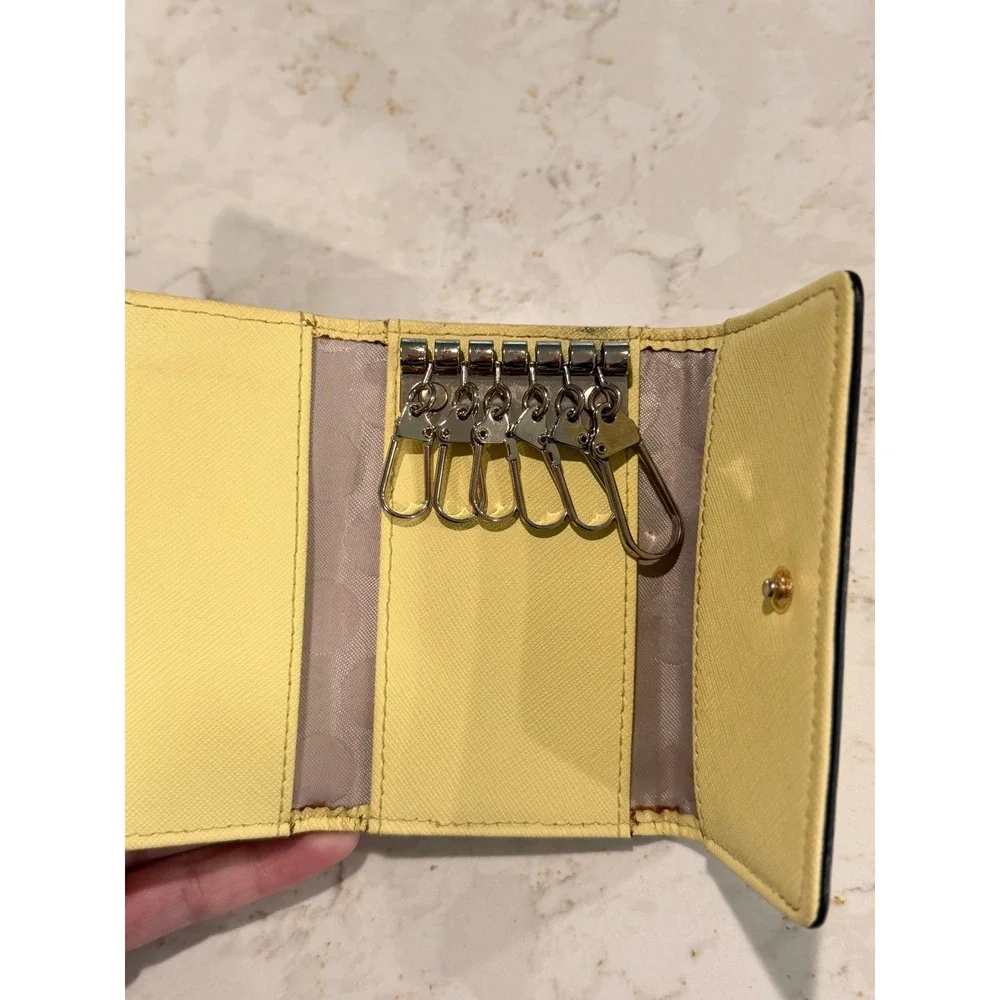 Kate Spade New York Yellow Saffiano Leather 6 Hook Key Holder Case Wallet